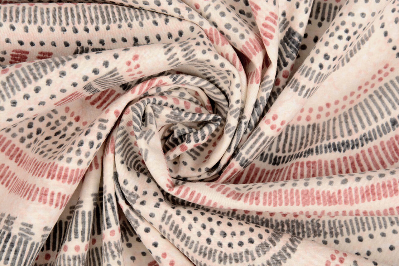 Oeko-Tex®  Stretch Poplin Waves Multi Rood Oeko-Tex®  Stretch Poplin Waves Multi Rood