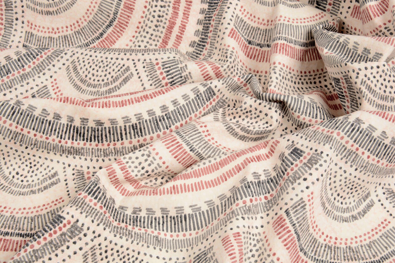 Oeko-Tex®  Stretch Poplin Waves Multi Rood Oeko-Tex®  Stretch Poplin Waves Multi Rood