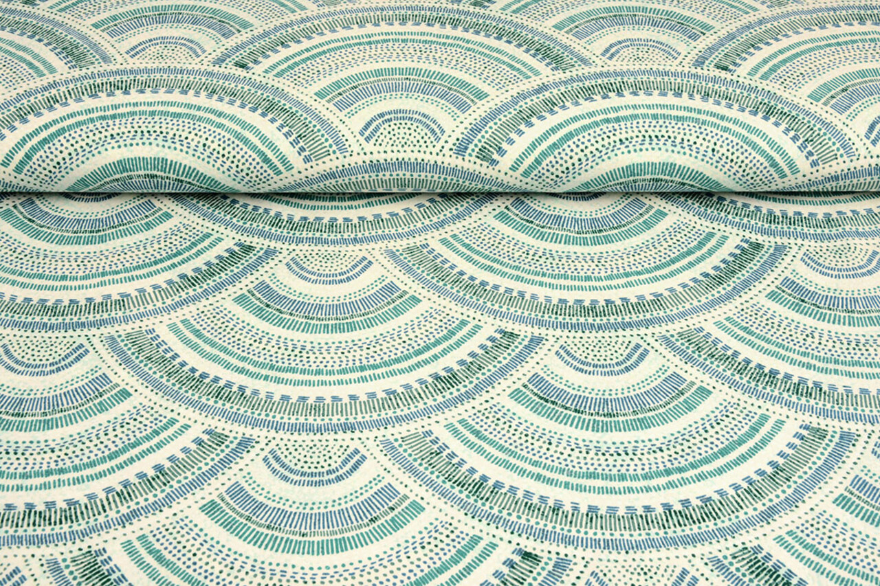 Oeko-Tex®  Stretch Popeline Waves Multi Grün Oeko-Tex®  Stretch Popeline Waves Multi Grün