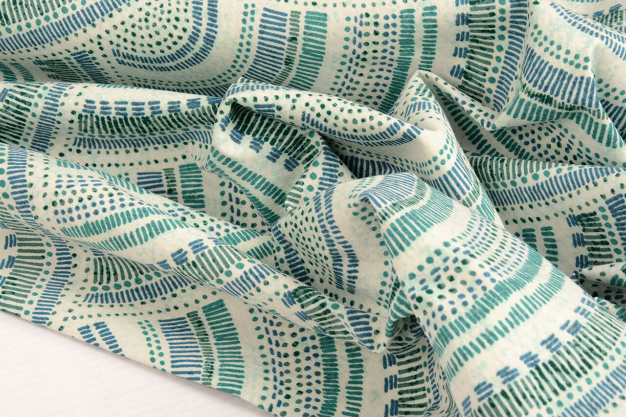 Oeko-Tex®  Stretch Poplin Waves Multi Green Oeko-Tex®  Stretch Poplin Waves Multi Green