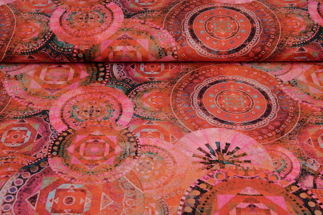 Oeko-Tex®  Stretch Popeline Mandala Multi-1 Oeko-Tex®  Stretch Popeline Mandala Multi-1
