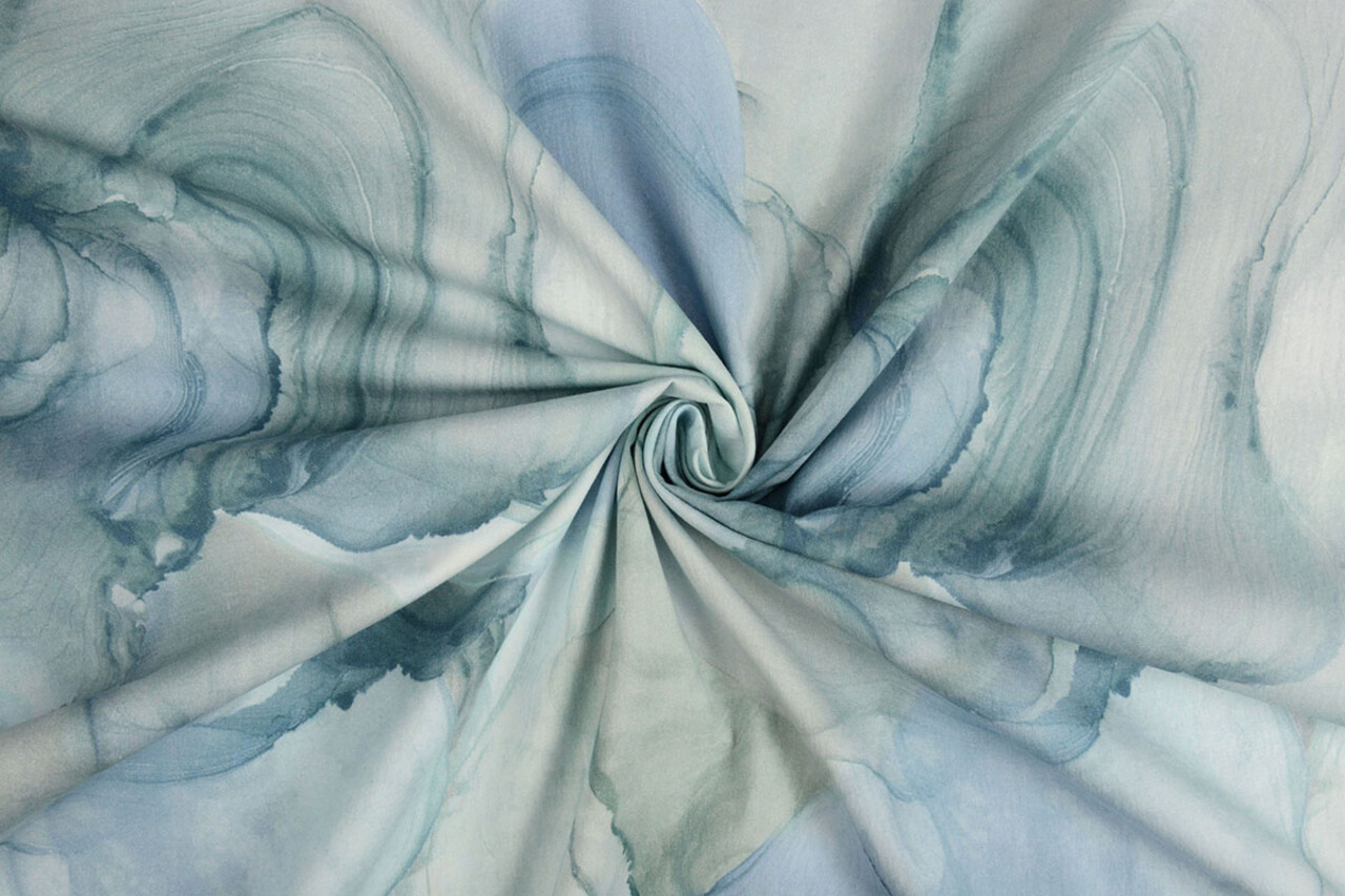 Oeko-Tex®  Stretch Poplin Aquarel Blauw Oeko-Tex®  Stretch Poplin Aquarel Blauw