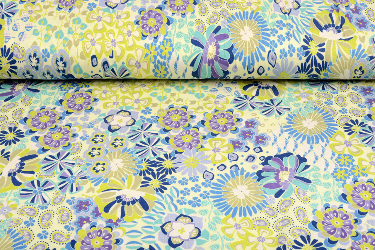 Oeko-Tex®  Viscose Jersey Sixties Flowers Multi-1 Oeko-Tex®  Viscose Jersey Sixties Flowers Multi-1