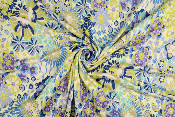 Oeko-Tex®  Viskose Jersey Sixties Flowers Multi-1 Oeko-Tex®  Viskose Jersey Sixties Flowers Multi-1