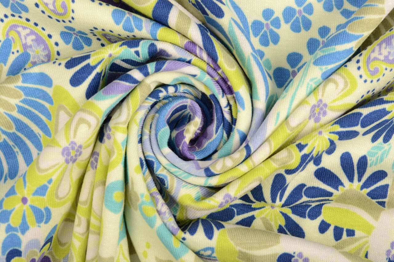Oeko-Tex®  Viscose Jersey Sixties Flowers Multi-1 Oeko-Tex®  Viscose Jersey Sixties Flowers Multi-1
