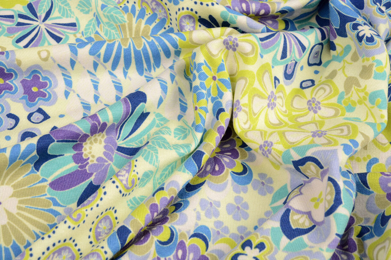 Oeko-Tex®  Viscose Jersey Sixties Flowers Multi-1 Oeko-Tex®  Viscose Jersey Sixties Flowers Multi-1