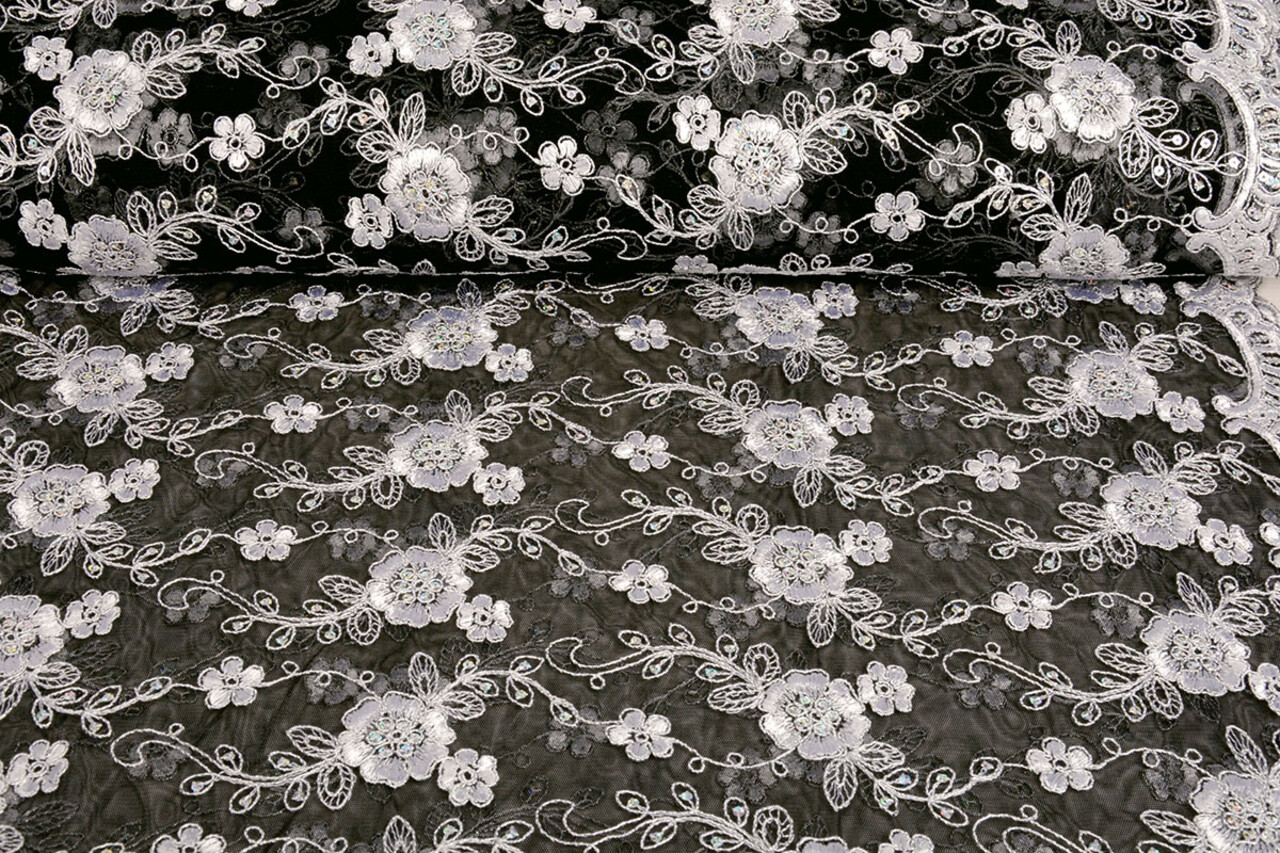 Mesh Embroidered Aliyah  Black-Silver