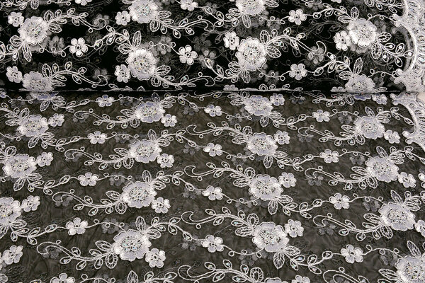 Mesh Embroidered Aliyah  Black-Silver