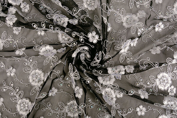 Mesh Embroidered Aliyah  Black-Silver