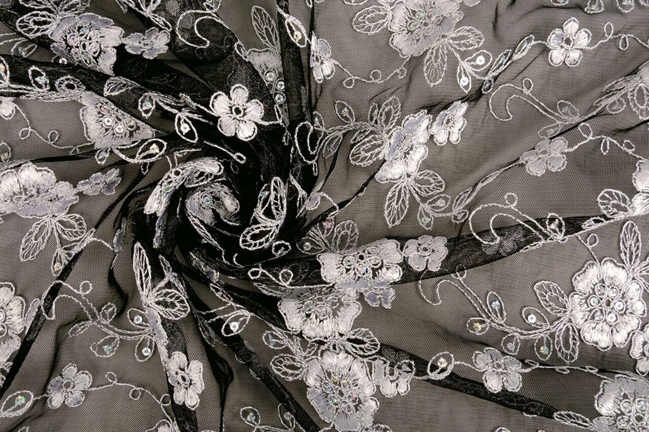 Mesh Geborduurd Aliyah Zwart-Zilver