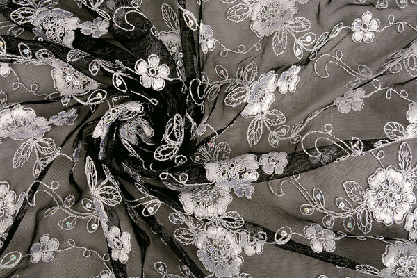 Mesh Embroidered Aliyah  Black-Silver