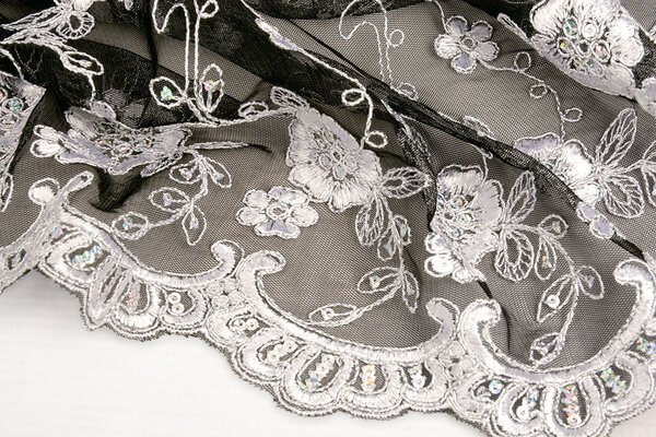 Mesh Embroidered Aliyah  Black-Silver