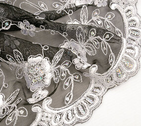 Mesh Embroidered Aliyah  Black-Silver Mesh Embroidered Aliyah  Black-Silver