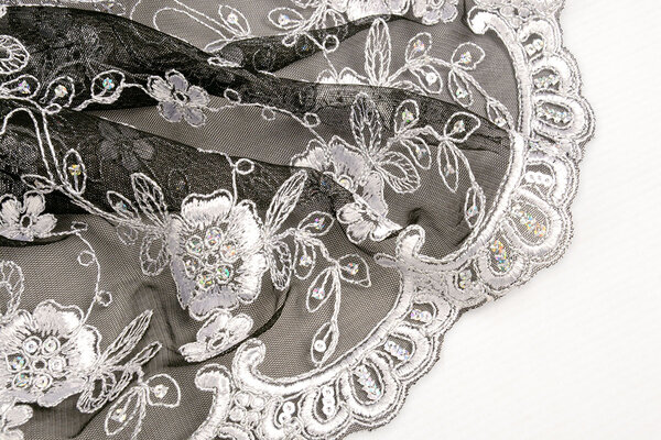 Mesh Embroidered Aliyah  Black-Silver