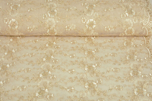 Mesh Embroidered Aliyah  Creme-Gold