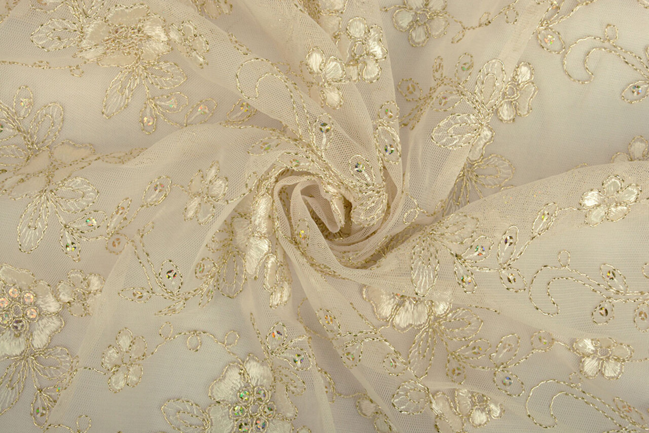 Mesh Geborduurd Aliyah Creme-Goud