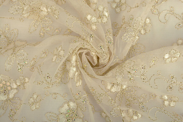 Mesh Geborduurd Aliyah Creme-Goud
