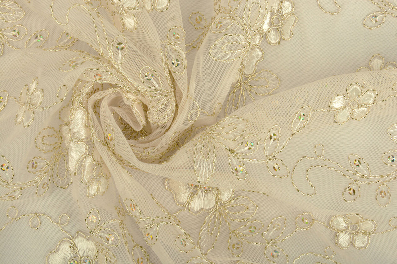 Netz Bestickt Aliyah Creme-Gold