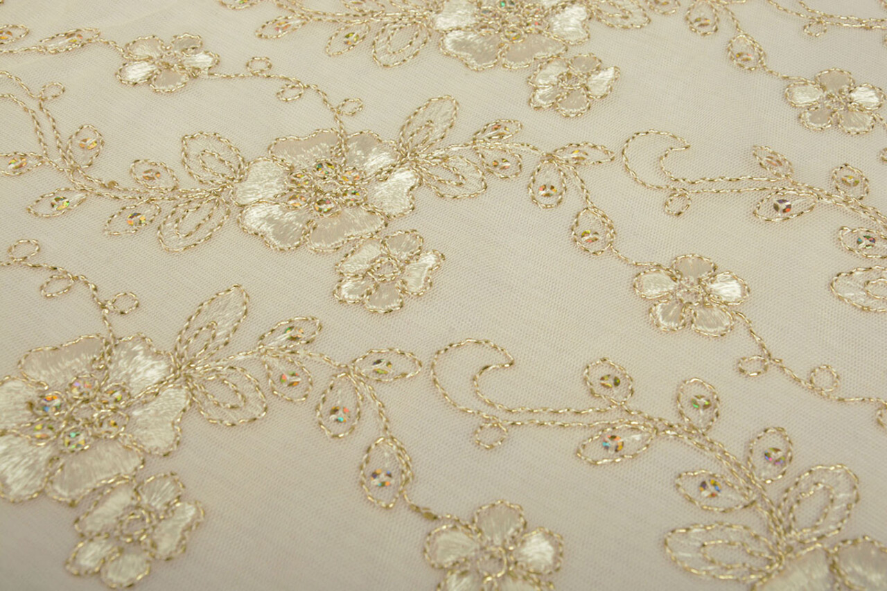 Mesh Geborduurd Aliyah Creme-Goud