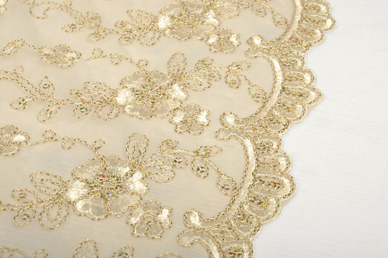 Mesh Embroidered Aliyah  Creme-Gold