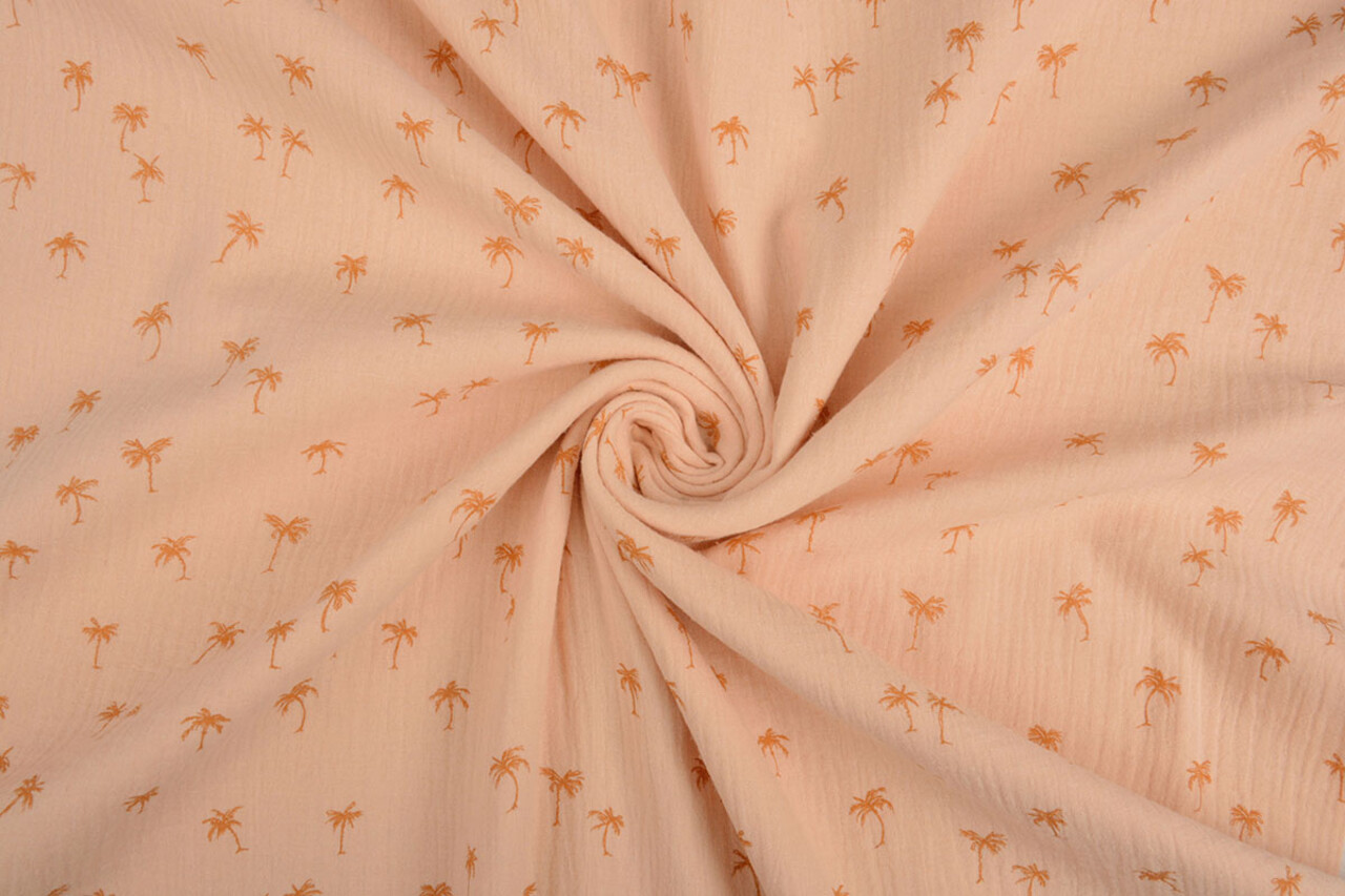 Oeko-Tex®  Hydrofiel Stof Mini Palm Zalm Oeko-Tex®  Hydrofiel Stof Mini Palm Zalm