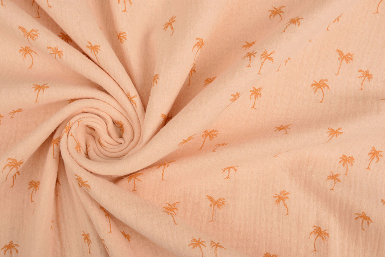 Oeko-Tex® Coton Double Gaze Tissu Mini Palm Saumon Oeko-Tex® Coton Double Gaze Tissu Mini Palm Saumon