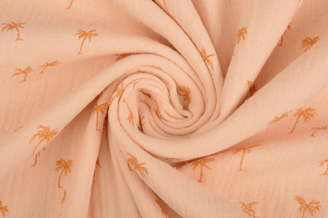Oeko-Tex®  Baumwoll Musselin Stoff Mini Palme Lachs