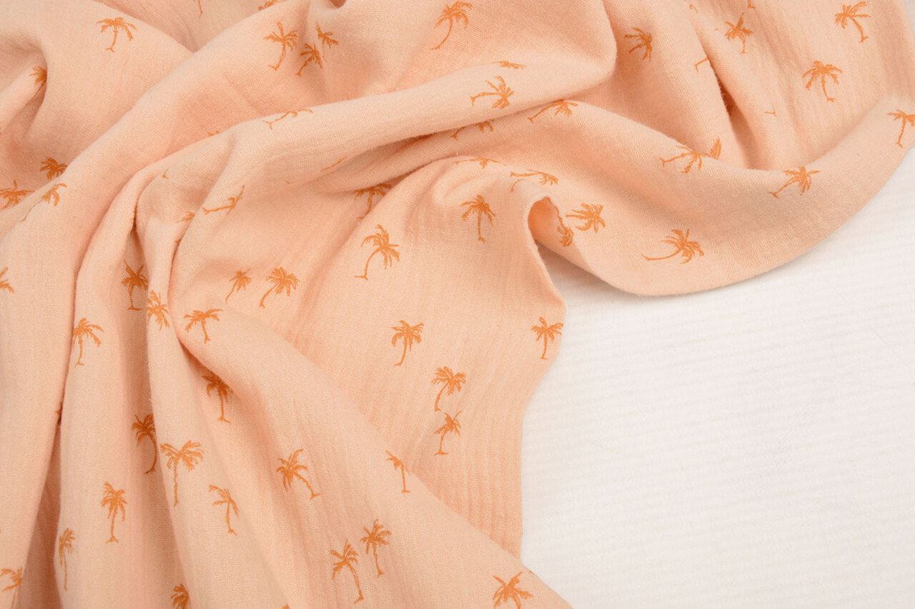 Oeko-Tex®  Hydrofiel Stof Mini Palm Zalm Oeko-Tex®  Hydrofiel Stof Mini Palm Zalm