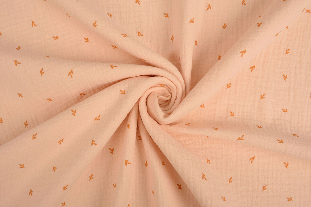 Oeko-Tex® Coton Double Gaze Tissu Mini Feuilles Saumon Oeko-Tex® Coton Double Gaze Tissu Mini Feuilles Saumon