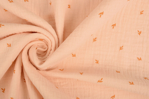 Oeko-Tex®  Double Gauze Fabric Mini Leaves Salmon Oeko-Tex®  Double Gauze Fabric Mini Leaves Salmon