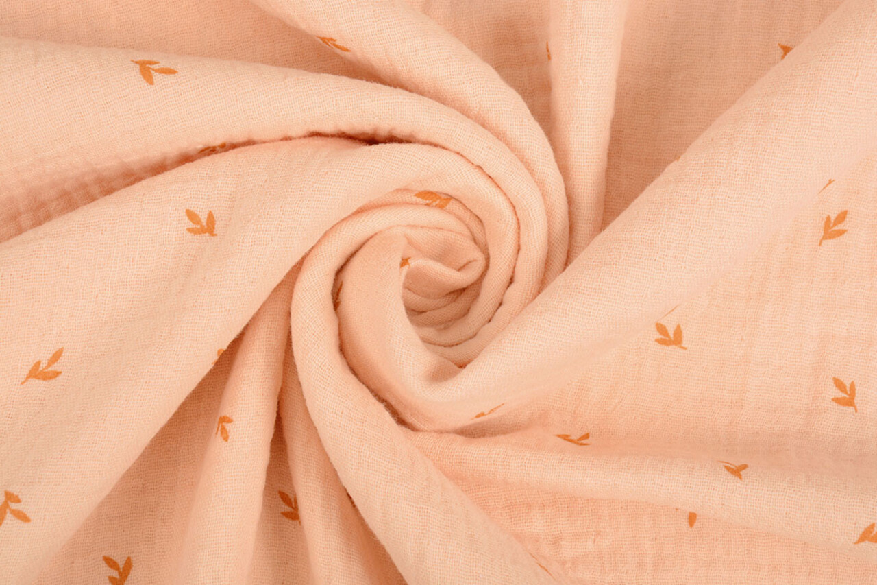 Oeko-Tex®  Double Gauze Fabric Mini Leaves Salmon Oeko-Tex®  Double Gauze Fabric Mini Leaves Salmon