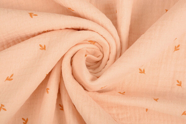 Oeko-Tex®  Double Gauze Fabric Mini Leaves Salmon Oeko-Tex®  Double Gauze Fabric Mini Leaves Salmon
