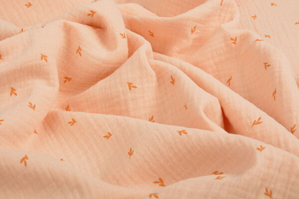 Oeko-Tex®  Double Gauze Fabric Mini Leaves Salmon Oeko-Tex®  Double Gauze Fabric Mini Leaves Salmon