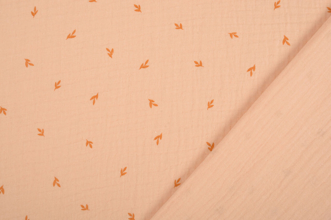 Oeko-Tex®  Hydrofiel Stof Mini Blaadjes Zalm Oeko-Tex®  Hydrofiel Stof Mini Blaadjes Zalm