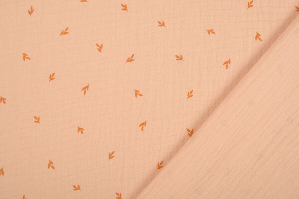 Oeko-Tex®  Baumwoll Musselin Stoff Mini Blätter Lachs