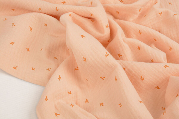 Oeko-Tex®  Hydrofiel Stof Mini Blaadjes Zalm Oeko-Tex®  Hydrofiel Stof Mini Blaadjes Zalm