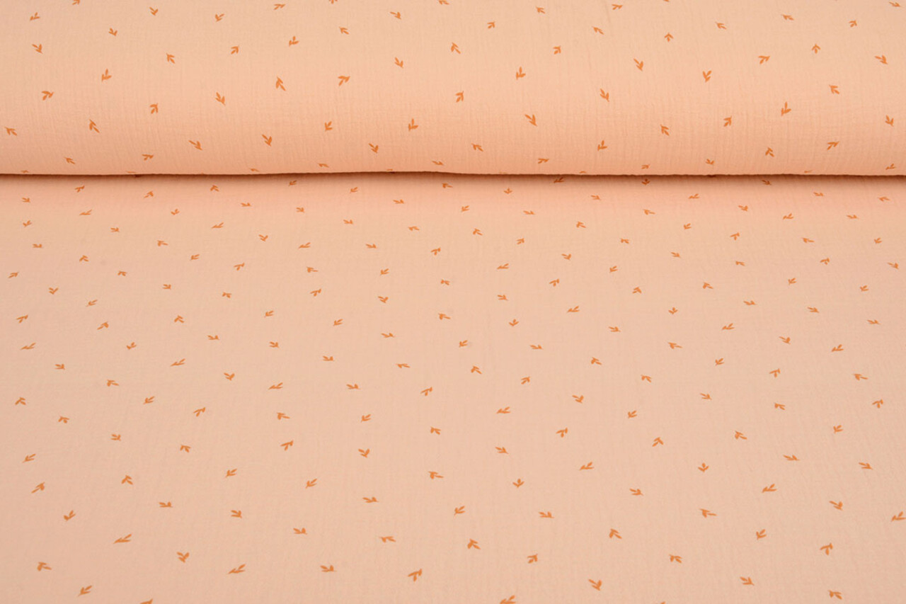 Oeko-Tex®  Baumwoll Musselin Stoff Mini Blätter Lachs