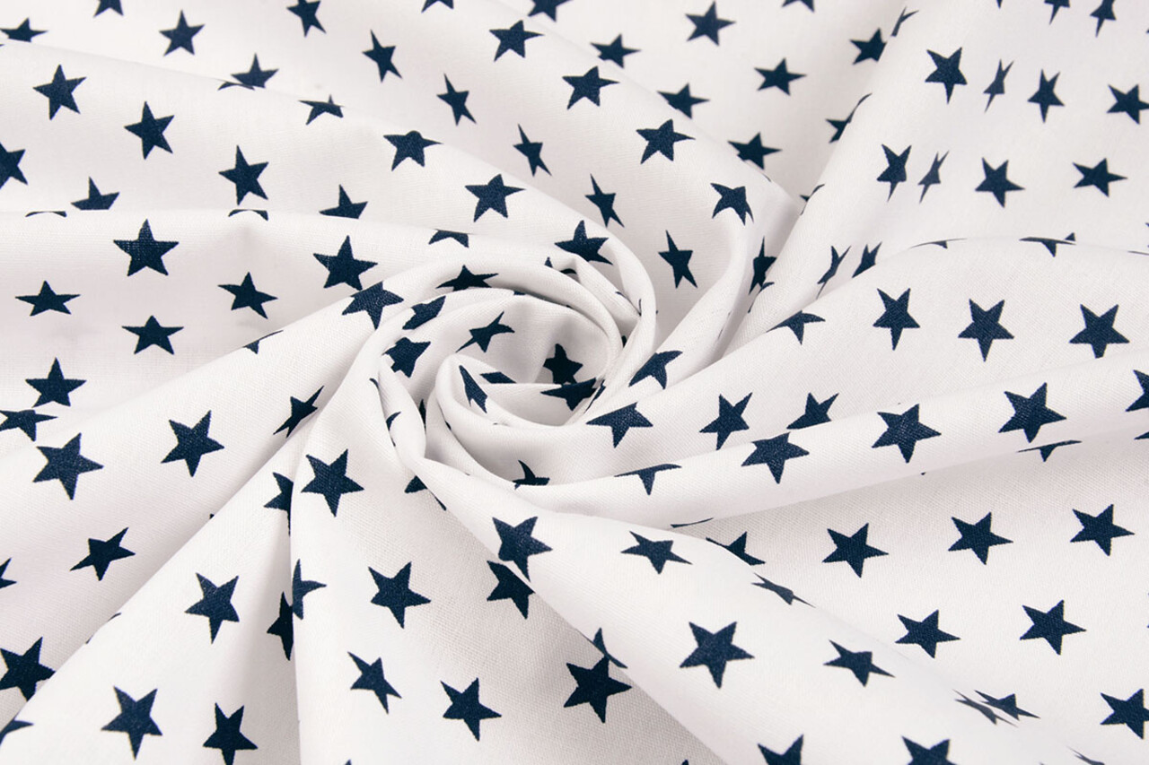 Oeko-Tex® Popeline Petit Étoiles Blanc Marine Oeko-Tex® Popeline Petit Étoiles Blanc Marine