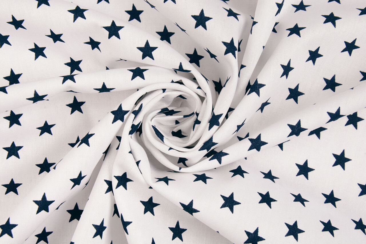 Oeko-Tex® Popeline Petit Stelle Bianco Blu Navy Oeko-Tex® Popeline Petit Stelle Bianco Blu Navy