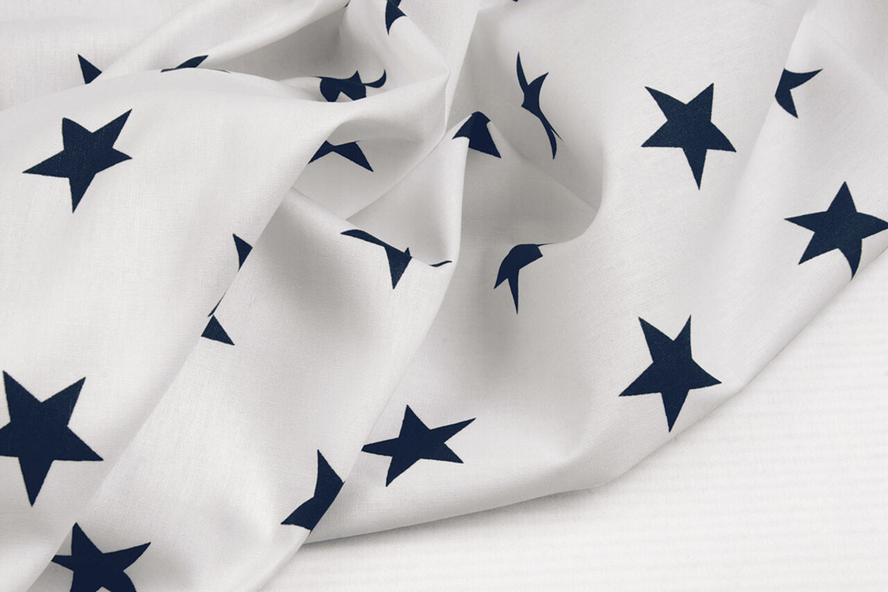 Oeko-Tex® Popeline Stelle Bianco Blu Navy Oeko-Tex® Popeline Stelle Bianco Blu Navy