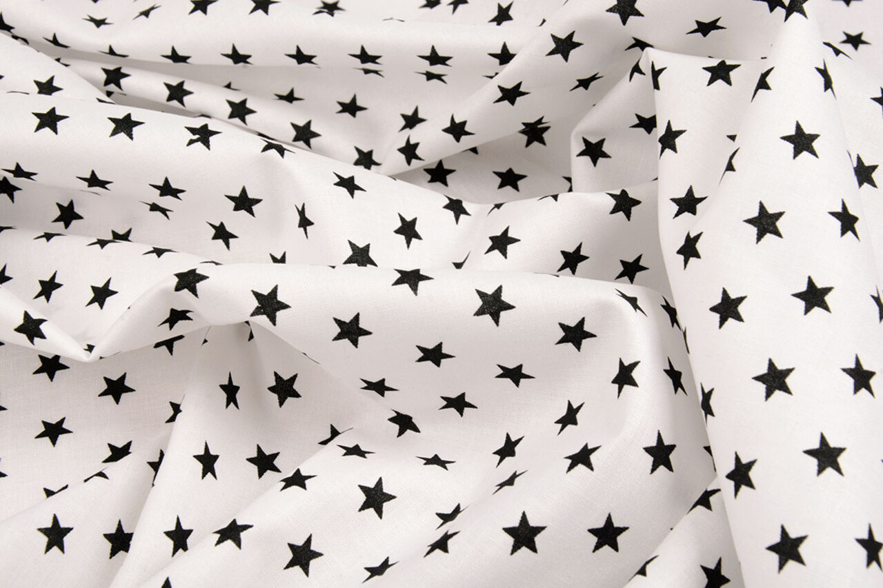 Oeko-Tex® Popeline Petit Étoiles Blanc Noir Oeko-Tex® Popeline Petit Étoiles Blanc Noir