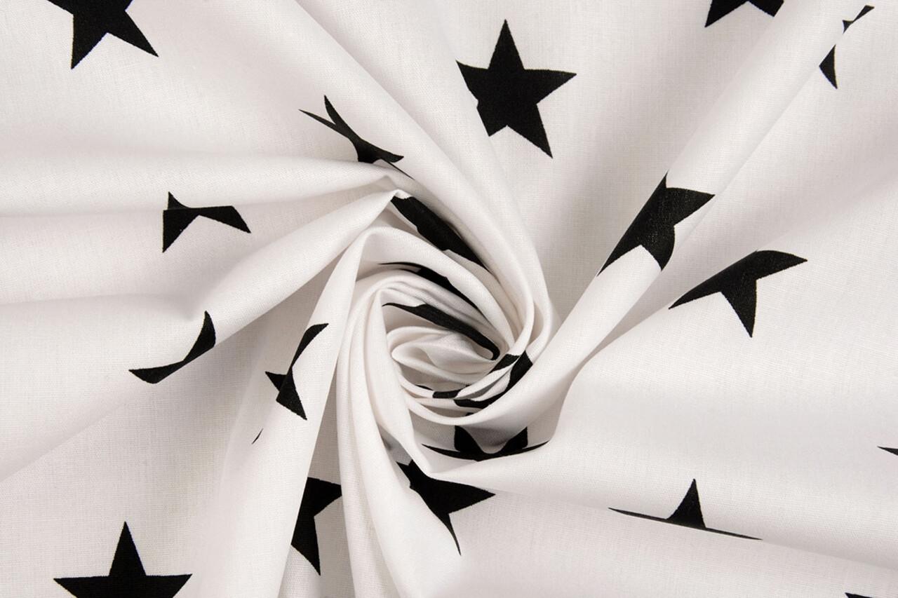 Oeko-Tex®  Popeline Stars Weiß Schwarz Oeko-Tex®  Popeline Stars Weiß Schwarz