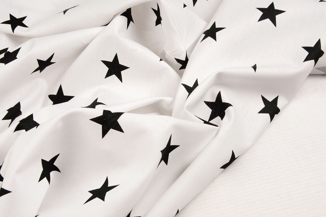 Oeko-Tex®  Poplin Stars Wit Zwart