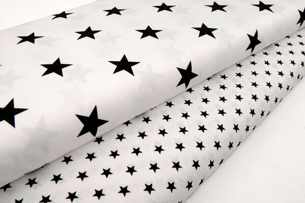 Oeko-Tex®  Popeline Stars Weiß Schwarz
