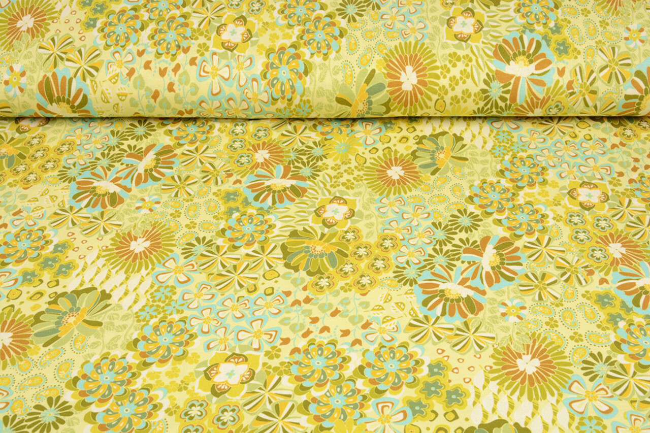Oeko-Tex® Jersey de Viscosa Sixties Flores Multi-2 Oeko-Tex® Jersey de Viscosa Sixties Flores Multi-2