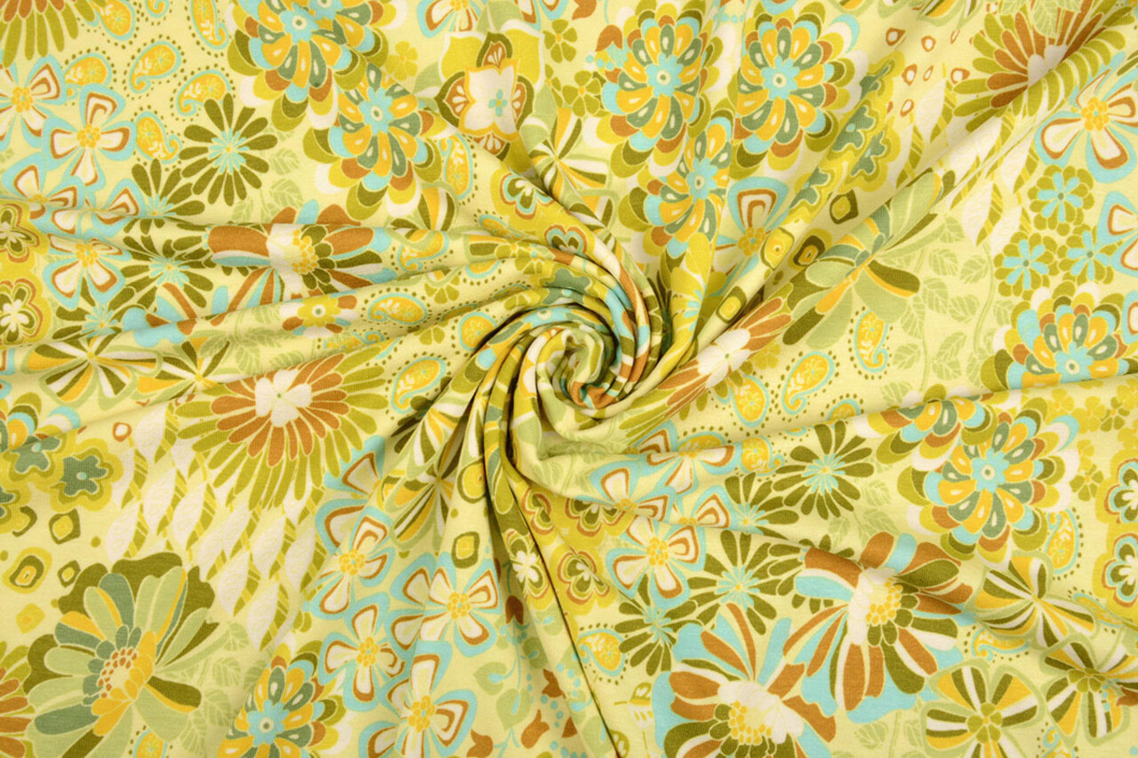 Oeko-Tex®  Viscose Jersey Sixties Flowers Multi-2 Oeko-Tex®  Viscose Jersey Sixties Flowers Multi-2