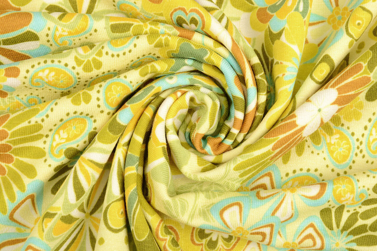 Oeko-Tex®  Viscose Jersey Sixties Flowers Multi-2 Oeko-Tex®  Viscose Jersey Sixties Flowers Multi-2