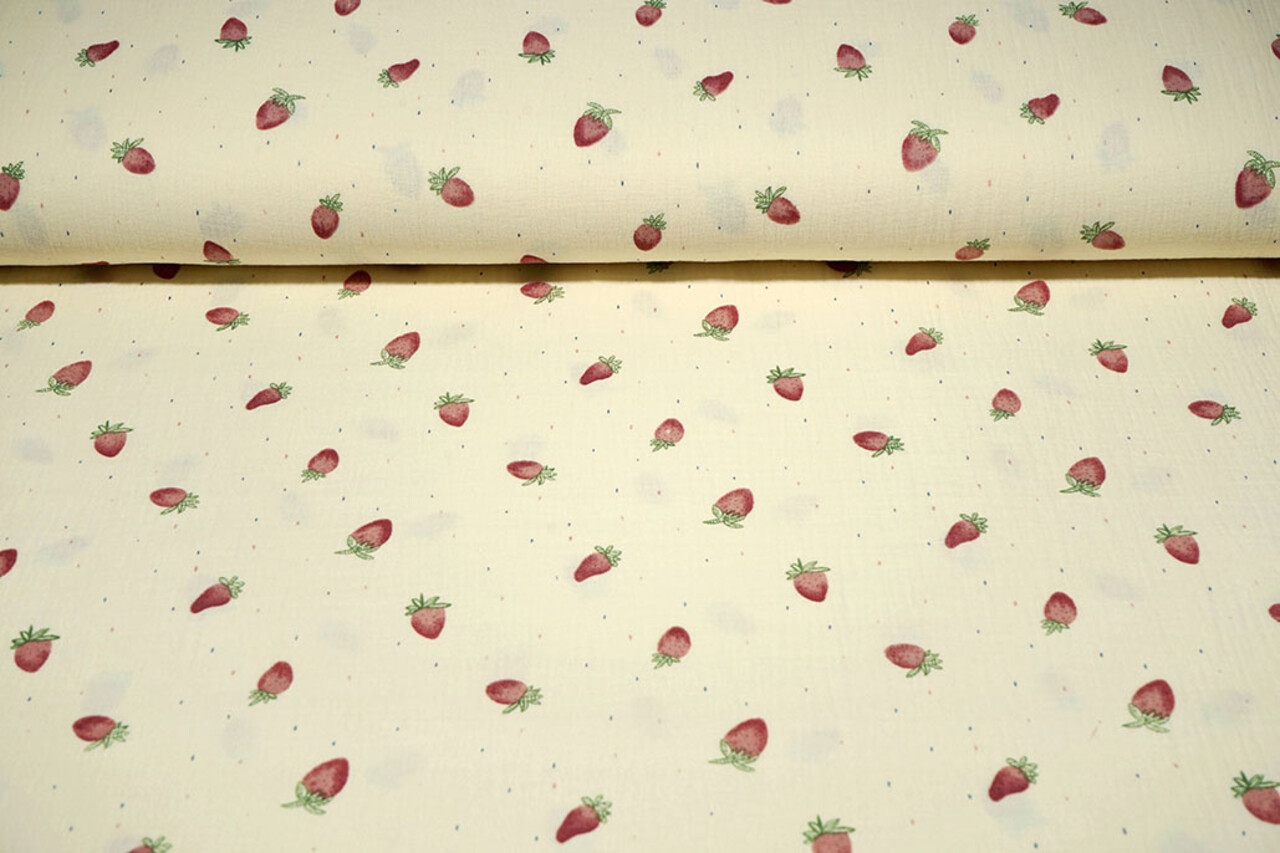 Oeko-Tex®  Baumwoll Musselin Erdbeeren