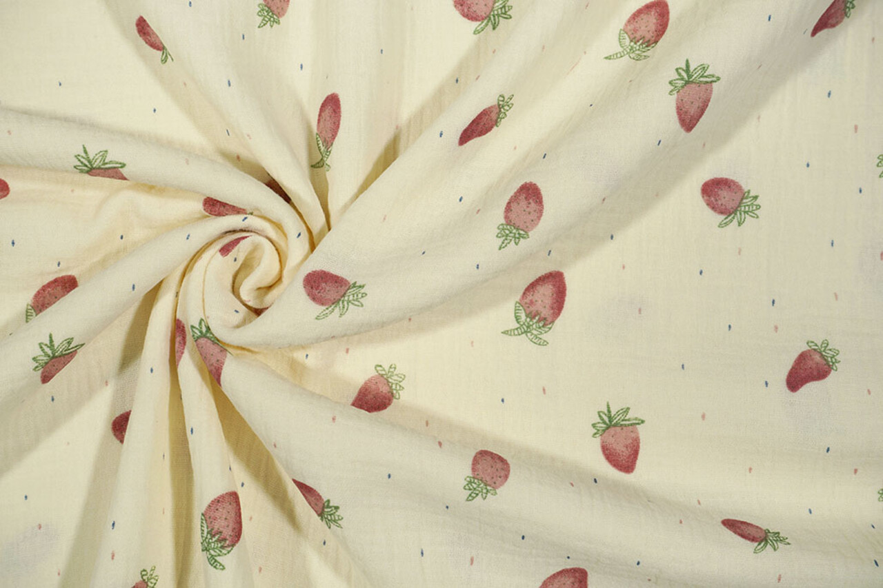 Oeko-Tex®  Baumwoll Musselin Erdbeeren