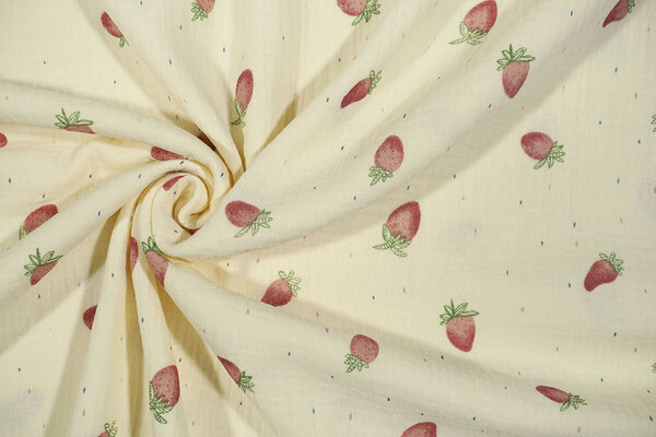 Oeko-Tex®  Baumwoll Musselin Erdbeeren